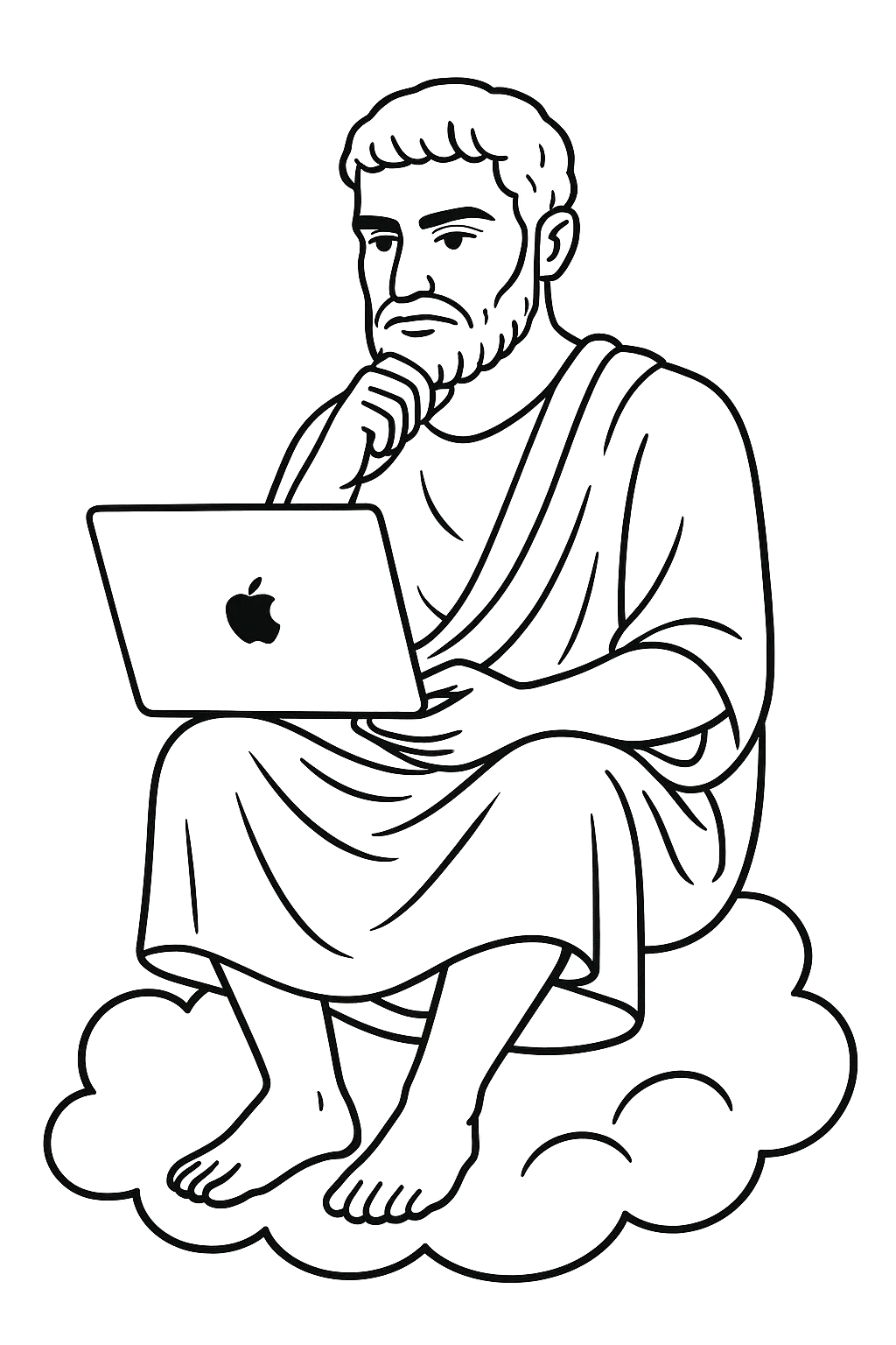estoico reflexivo con un mac