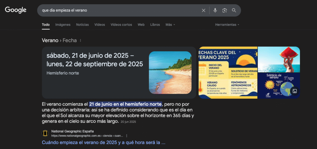 Ejemplo de fragmento destacado en los resultados SERPs (Featured Snippets)