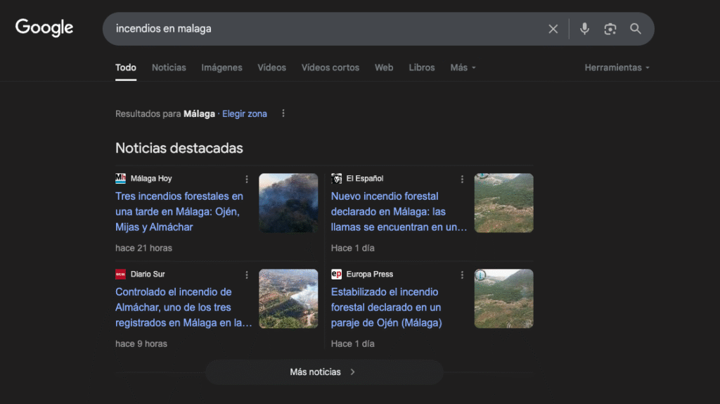 resultado de noricias, como un tipo de resultado SERP de Google